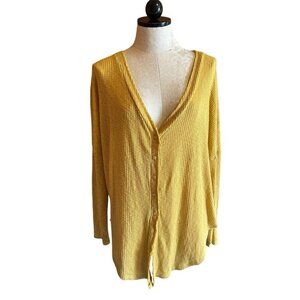 Caslon Womens Cardigan Button Deep V Mustard Yellow Sweater Light Size M